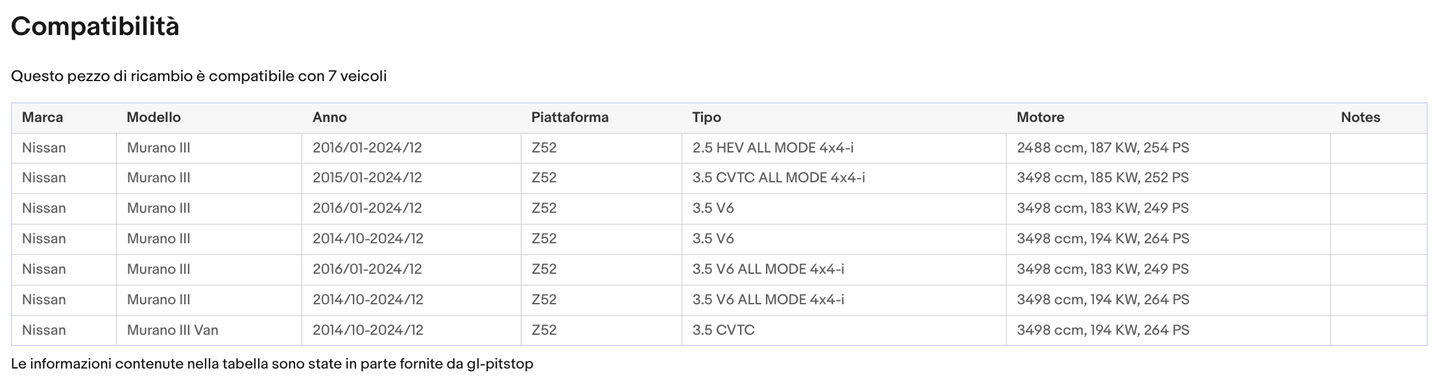 Coppia di Spazzole Tergicristalli compatibile con NISSAN Murano da 06/16 Sonas srl