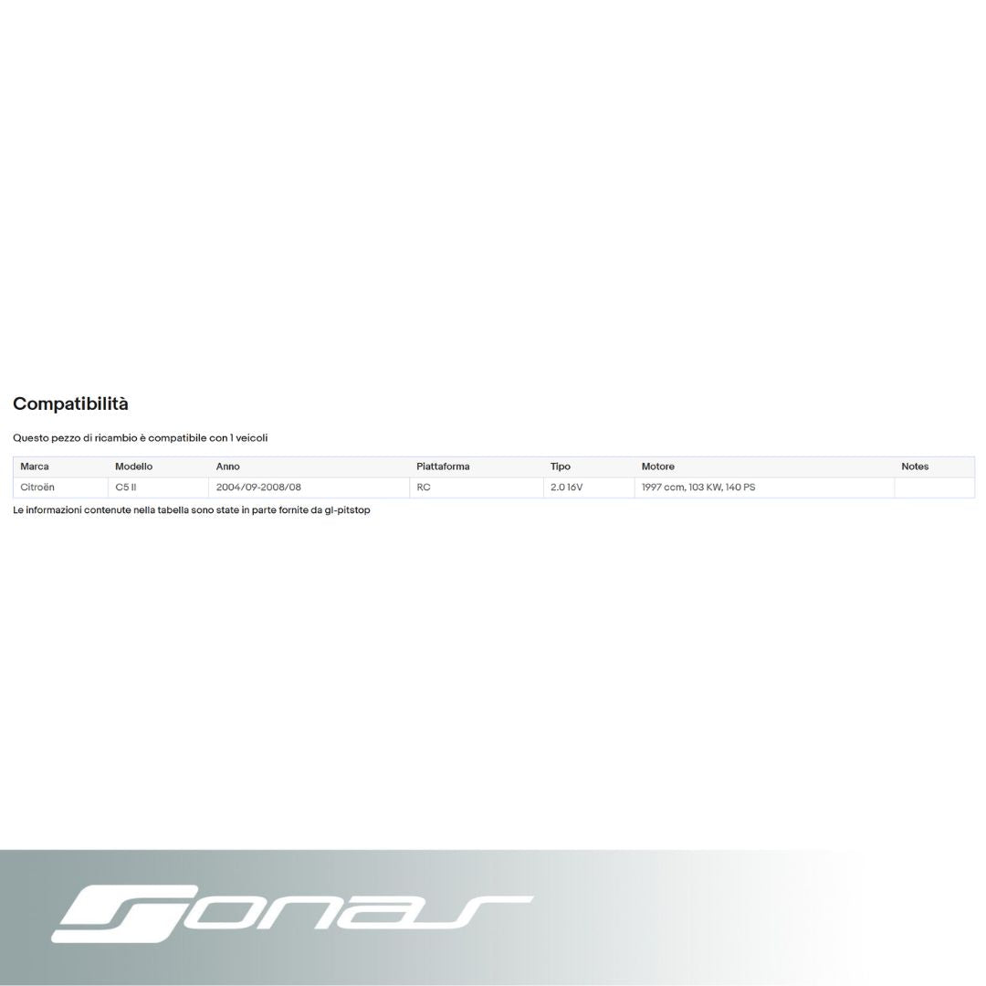Pistoni Portellone, Coppia Molle a Gas compatibile con CITROEN C5 II (RC) Sonas srl